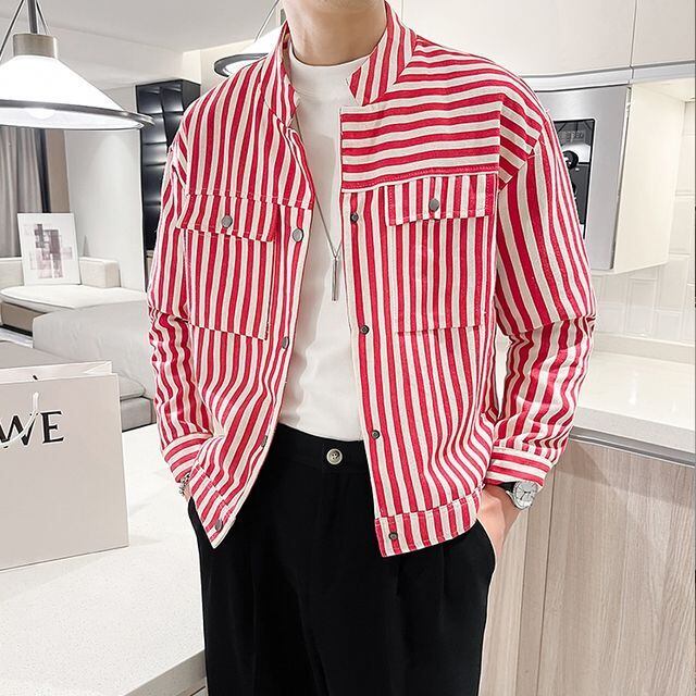 予約販売】ジャケット メンズ ストライプ柄 長袖 シャツ ブラック