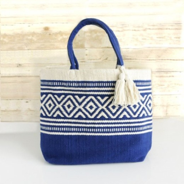 インド綿 トートバッグ  Ｌサイズ    デヒートネイティブ   ネイビー