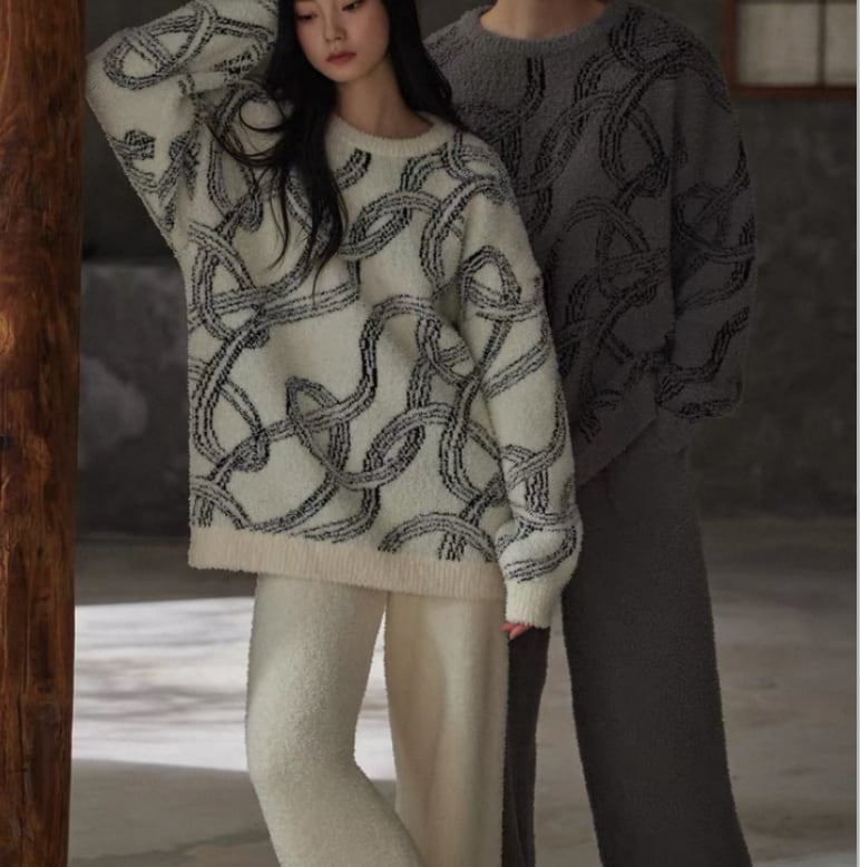 訳ありSALE【men's】【L-2XL】warm stripe pullover style pair pajamas p1581