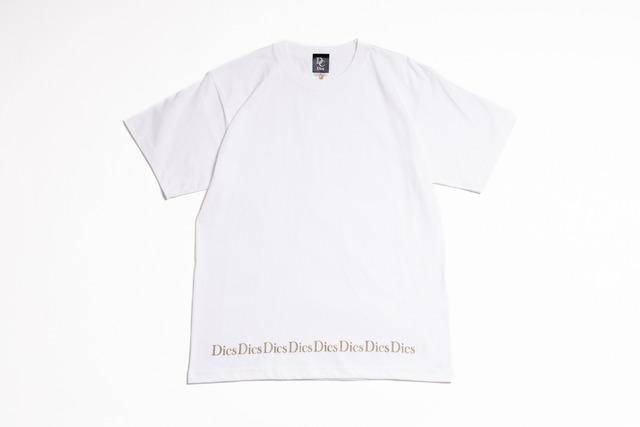 Dics Line Tシャツ ホワイト×ゴールド