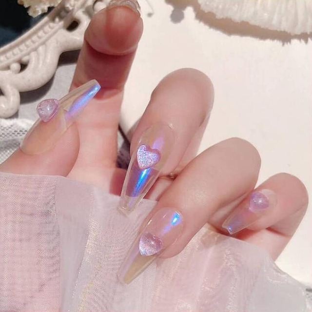 YFFSFDC ネイルパーツ ネイルツール オーロラ 3d 立体 多色 ネイルストーン ハート型 レジン ネイル デコパーツ 5mm 6mm 約100個 (A)
