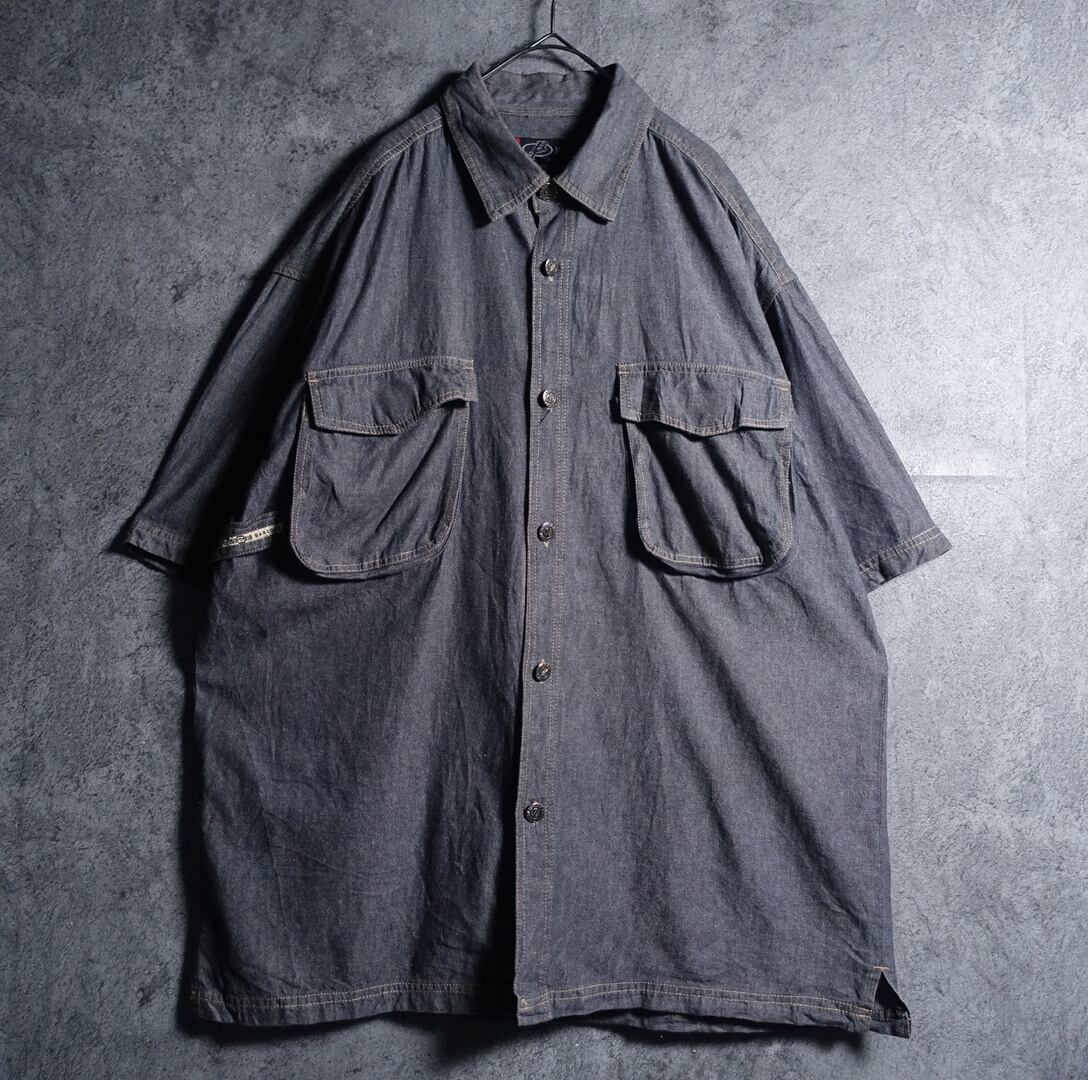 00s “BARCODE” Double pocket & strap design denim shirt