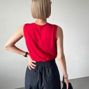 tulle neck no sleeve tank/red