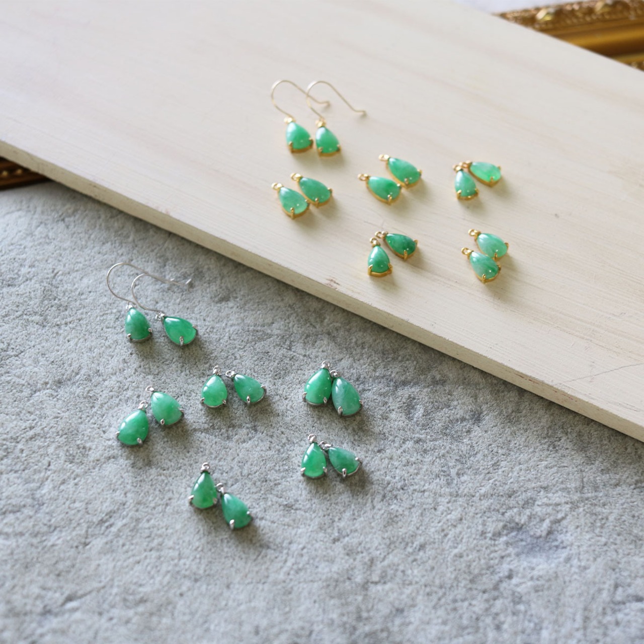 人気！鮮やかな翡翠ドロップピアス K10 A貨翡翠 jd_mm1008