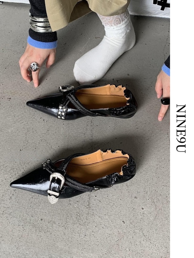 pointed-toe rubber cross-belt pumps【NINE7690】