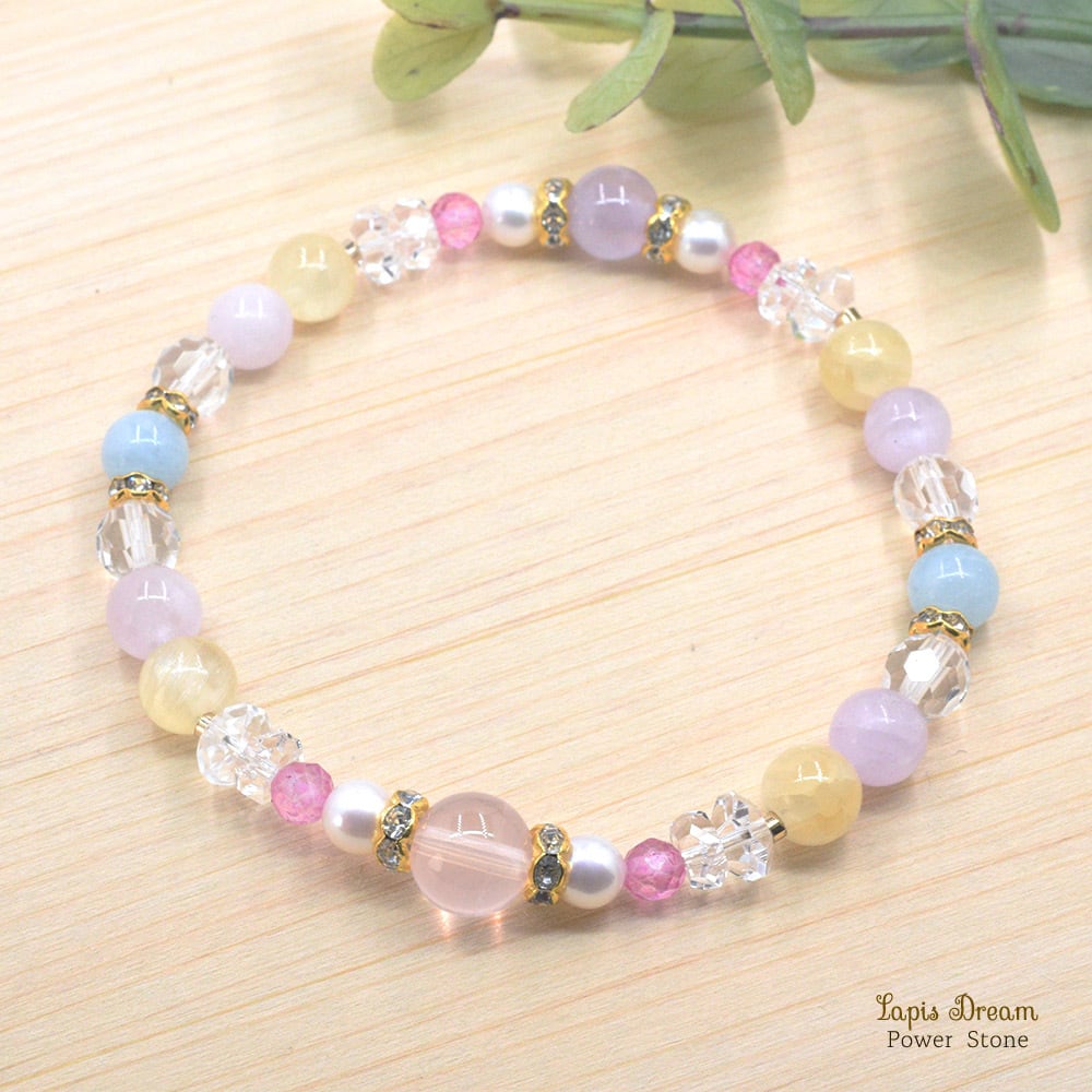 ◆ 心を落ち着かせる癒しのお守り ◆ スターローズクォーツ、淡水パールのパワーストーン ブレスレット