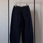 【受注予約:1月下旬入荷予定】ベルト付ステッチデザインカーブデニムPT/インディゴ