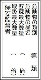 危険物の類別、危険物の品名、貯蔵最大数量、取扱最大数量、保安監督者  スチール明治山　MK16