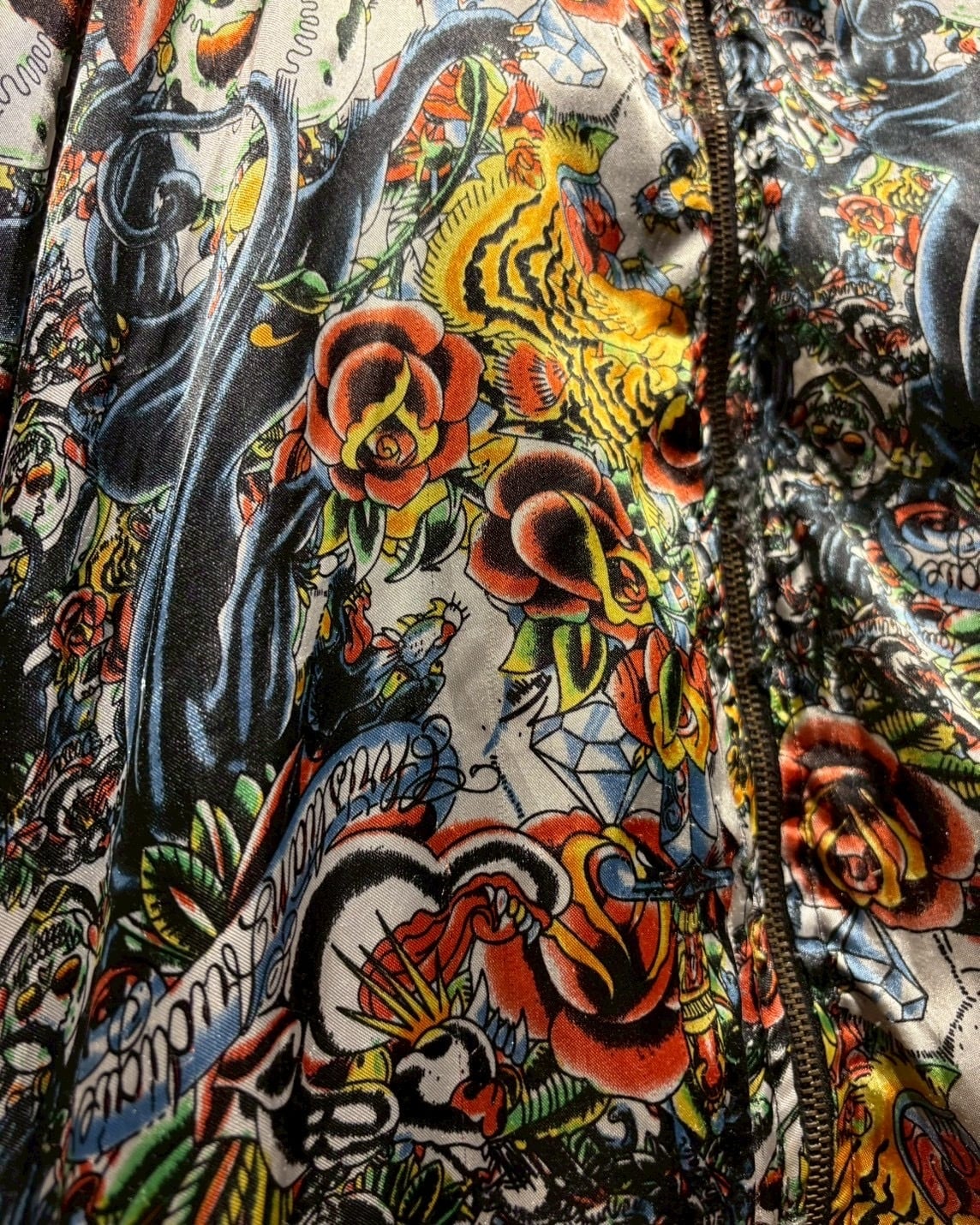 Caka otto】“Christian Audigier” Silk × Sweat Reversible Zip Up