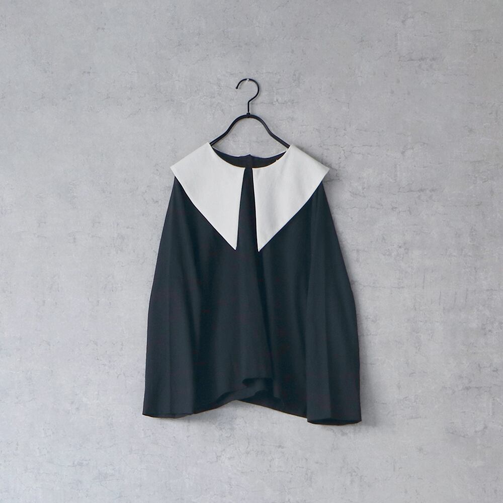 MAGALI コットンシルクビッグカラープルオーバー/ブラック