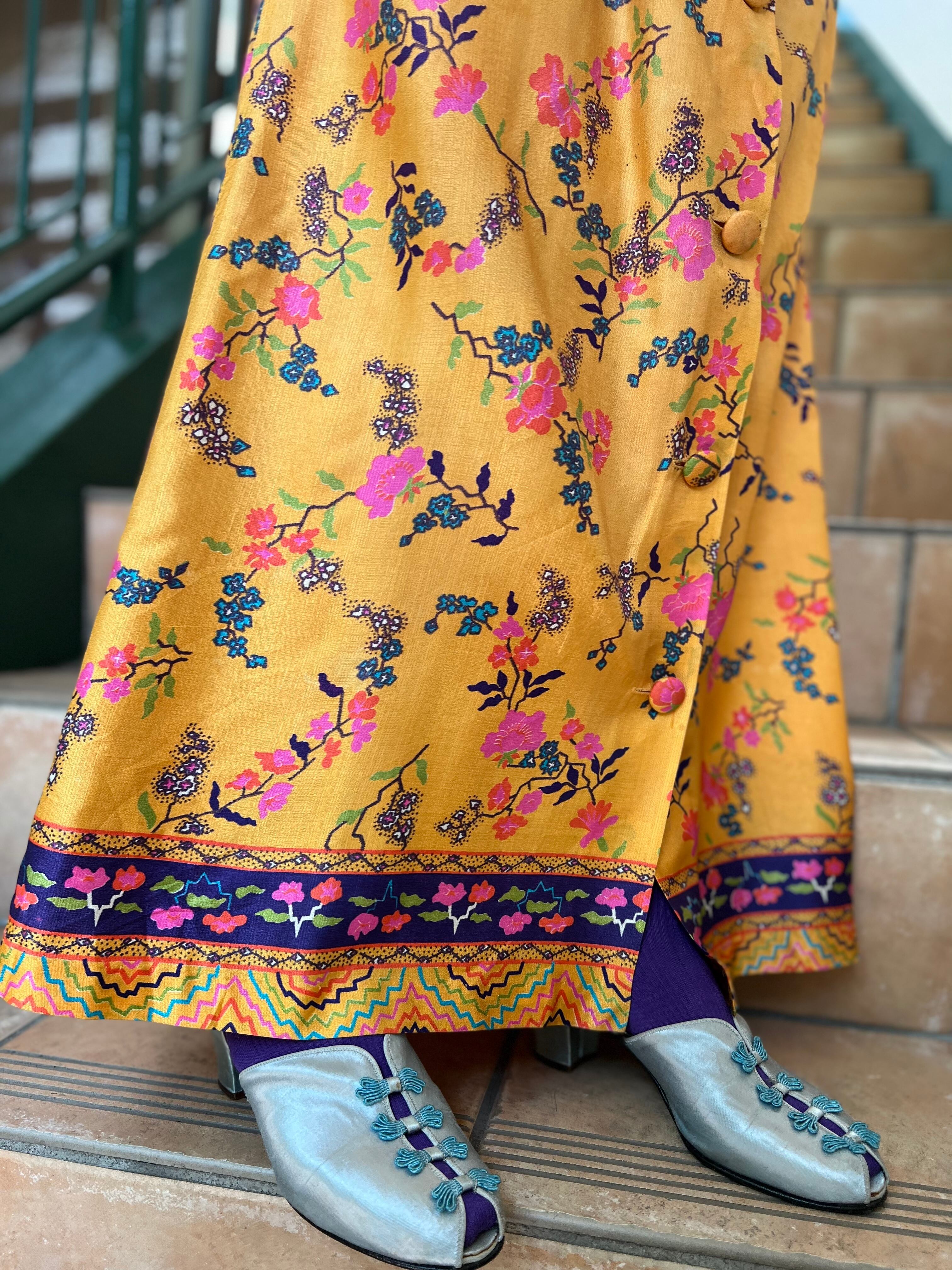 70s yellow × floral long skirt (ヴィンテージ イエロー × 花柄