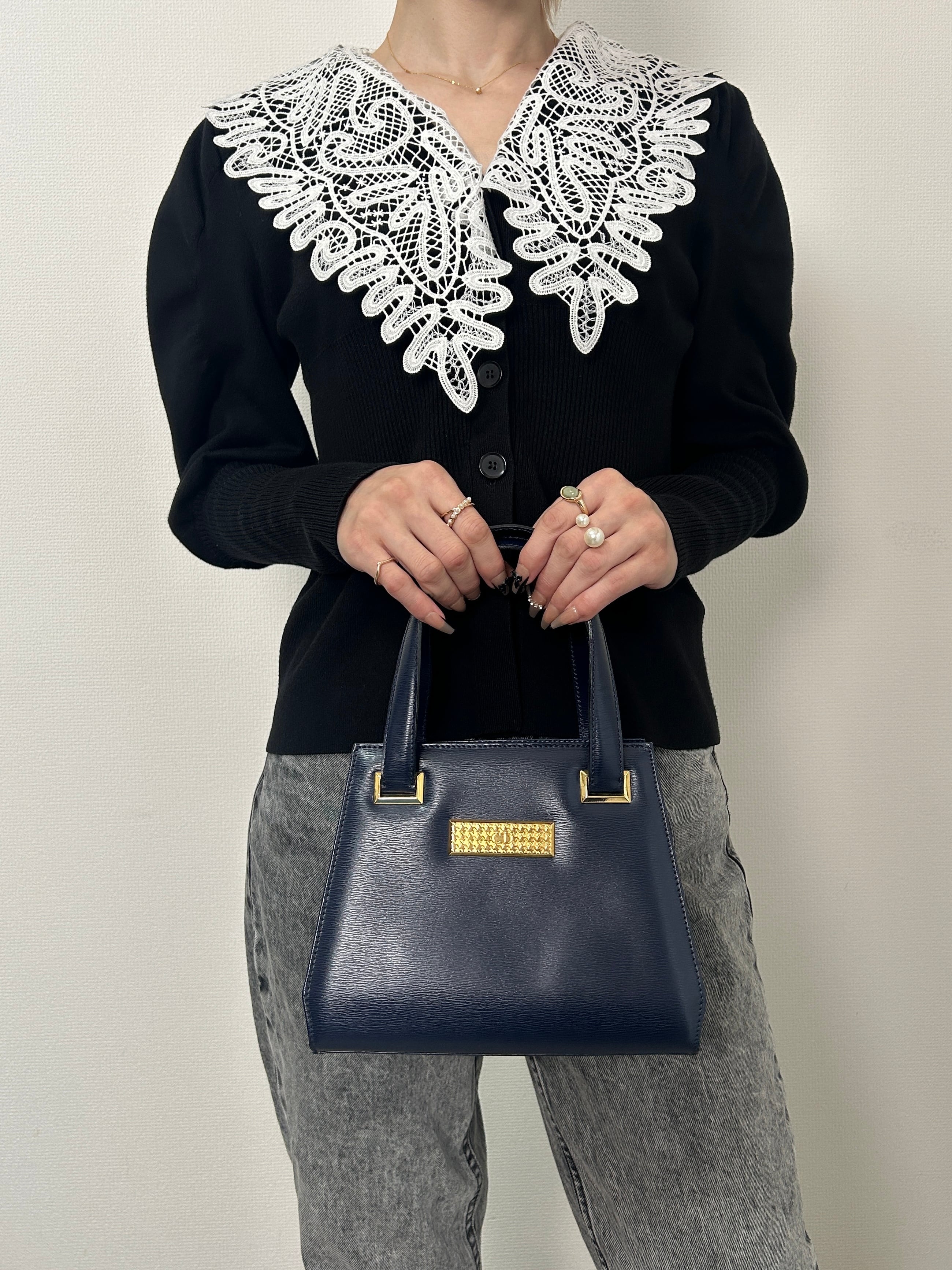 Christian Dior クリスチャン ディオール ハンドバッグ ネイビー CDプレートロゴ レザー ミニバッグ vintage ヴィンテージ オールド tx5uyv