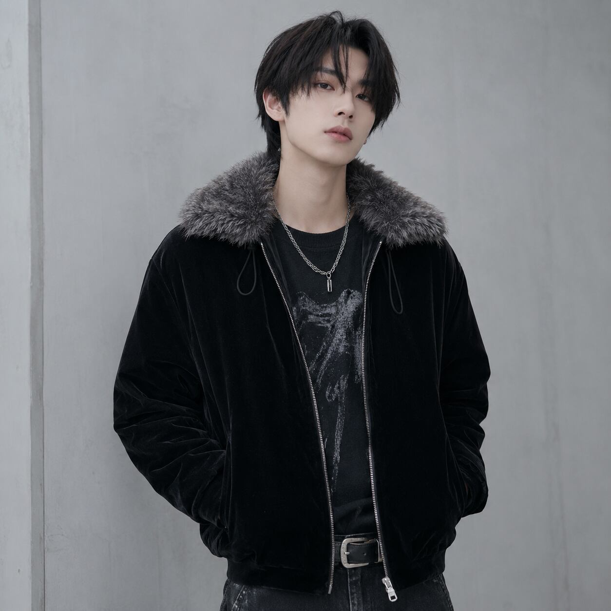 Big fur collar suede jacket 0003