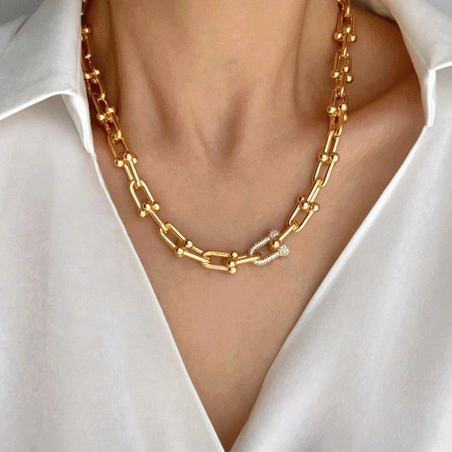 18k High quality / cz u linked necklace【 2color 】No.N005