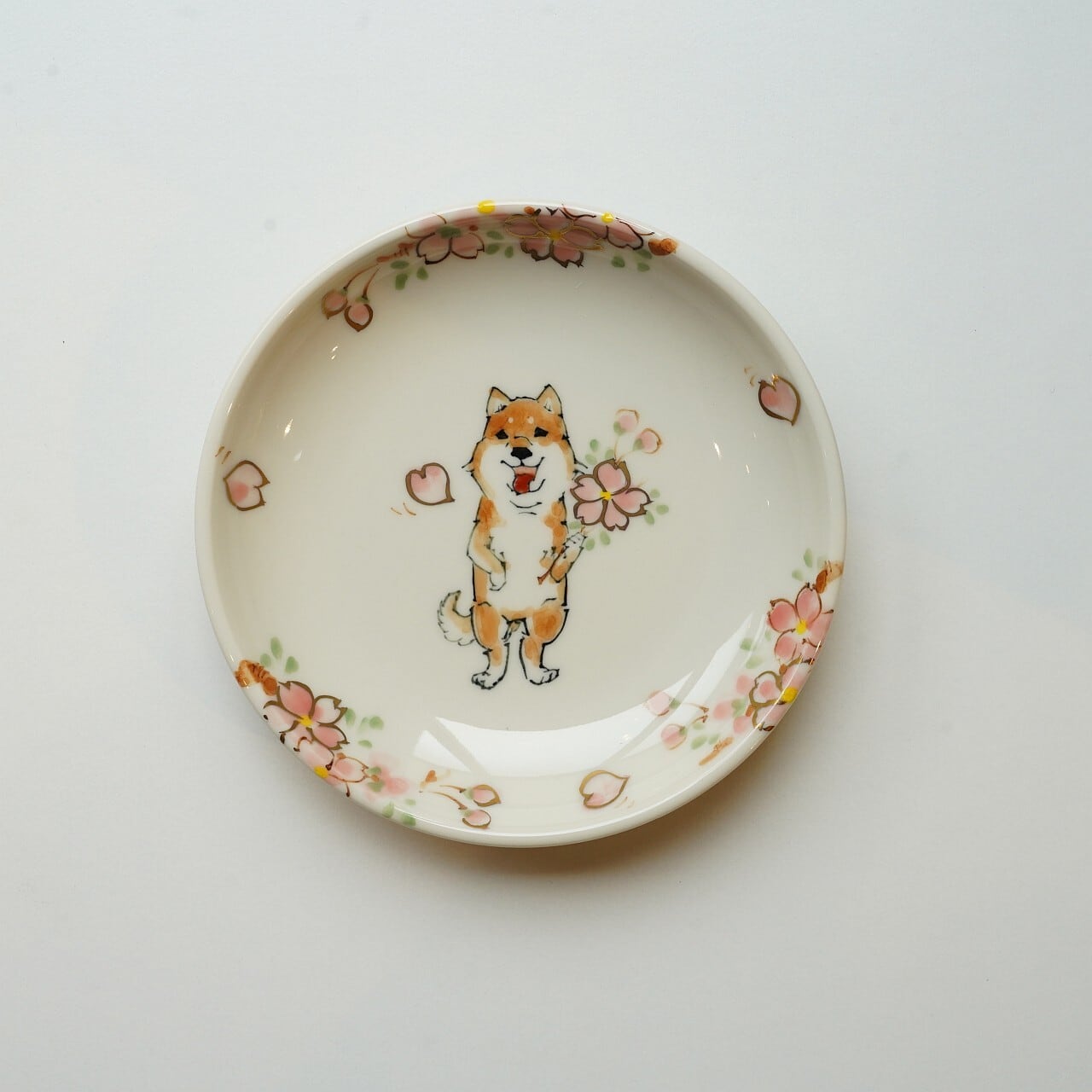 【林民和】4寸皿 柴犬と桜 1