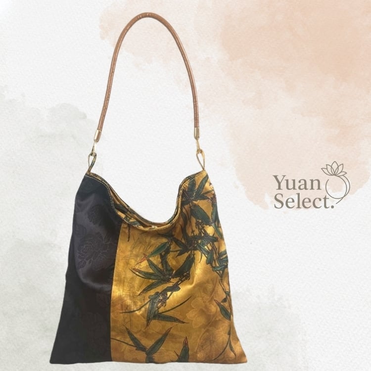 竹文様　切替中華風ショルダーバッグ　YS00080