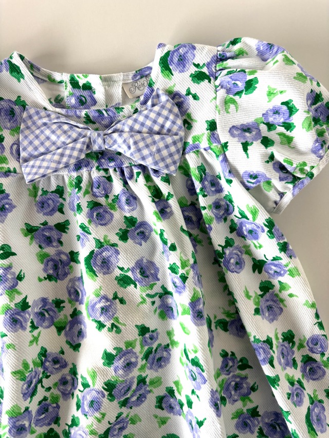 【2T相当・vintage】USA製　フローラル×ギンガムチェックdress