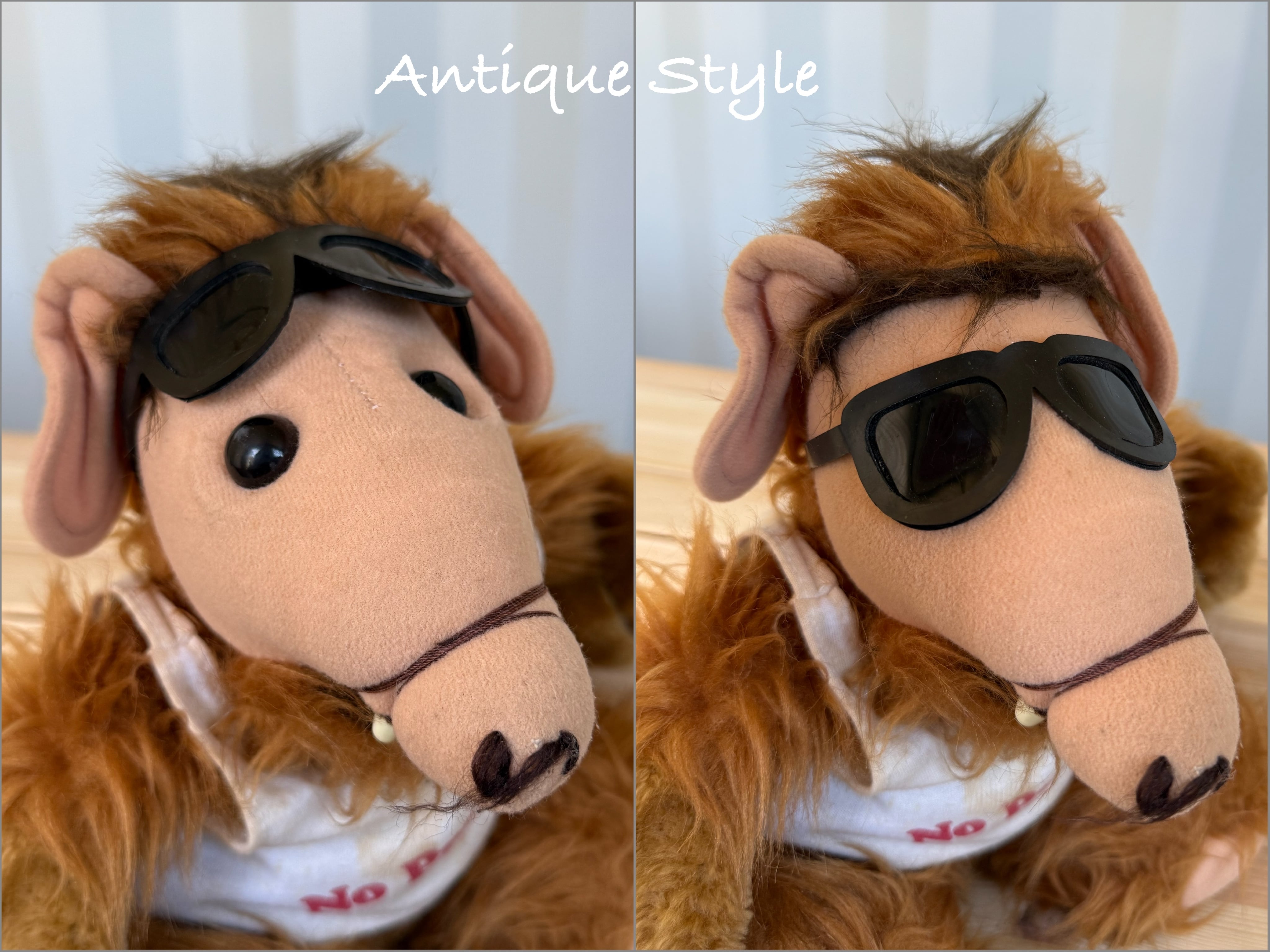 80s アルフ ALF 「 No Problem !」 ぬいぐるみ サングラス 白シャツ