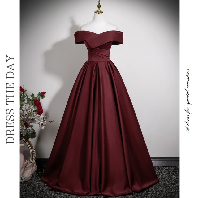 ハイウエストプリーツオフショルドレス D0101