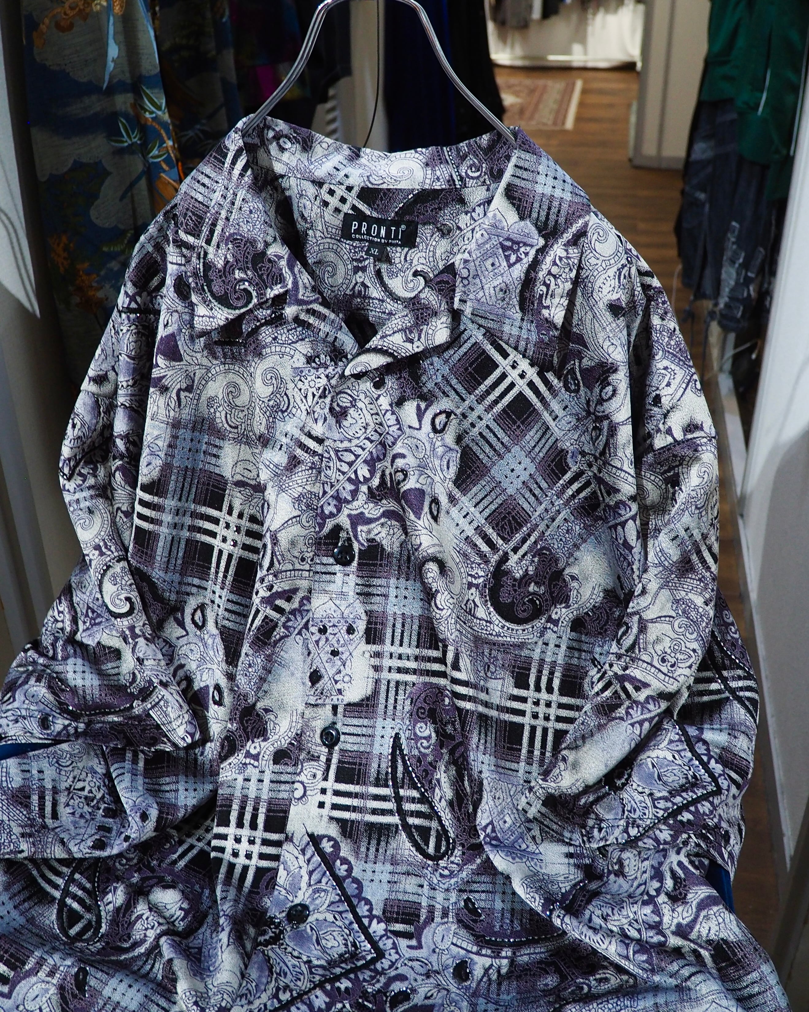 " PRONTI - Special " Luxury Mode pattern Drape loose SS open collar Shirt