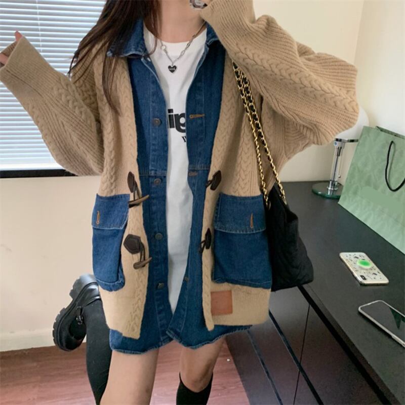 セーター スプリングオータムスタイルスタンダードバックルニットカーディガンジャケット レトロ 春物 秋物 ステッチ 1号婦人40429775369