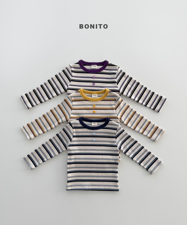【Jr.size】heart button stirpe tee【BONITO】※9月中旬発送予定