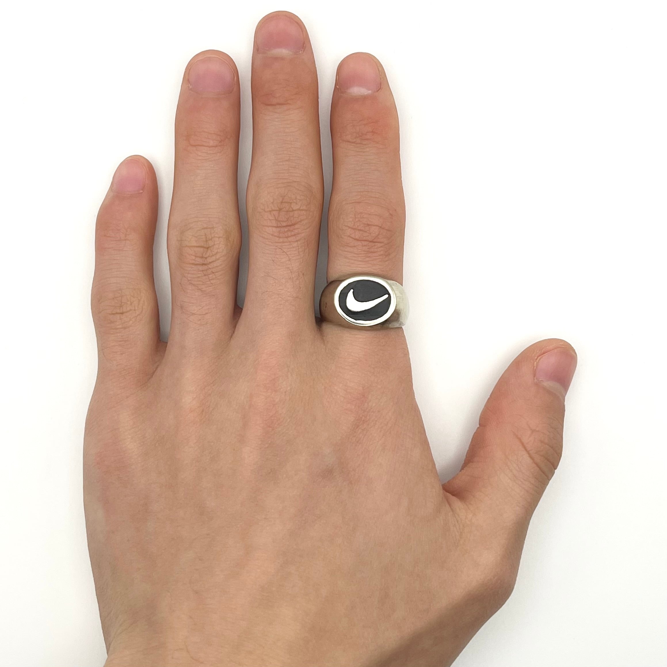 silver925 vintage NIKEリング RARE VINTAGE 80'S STERLING SILVER NIKE SWOOSH ONYX MENS RING SZ