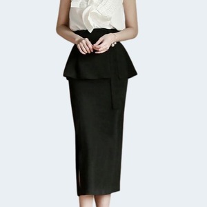 ハイウエストミドル丈タイトスカート　バックヒップ　G0039