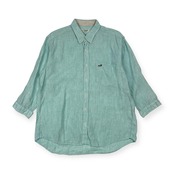 リネン100% Crocodile クロコダイル BD ボタンダウン 七分袖シャツ LL/水色系 メンズ