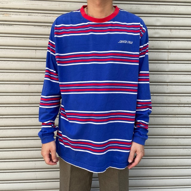 SANTACRUZ サンタクルーズ　マルチボーダー柄ロンT ブルー　L