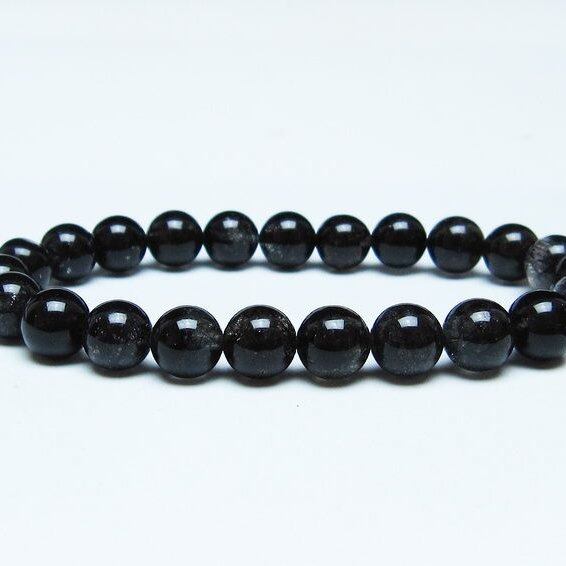 ブラックルチルクォーツ ブレスレット 8mm ブラックトルマリン トルマリネイテッドクォーツ 一点物 メール便可 111-47154