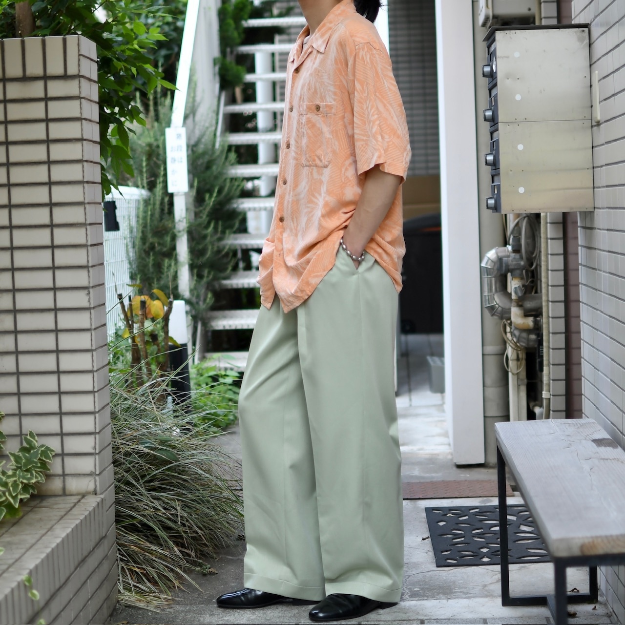 jacquard weave design aloha shirt salmon pink