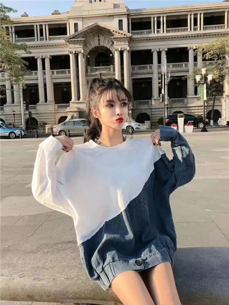 バイカラーデニムトップス