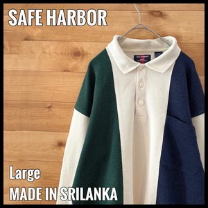 【SAFE HARBOR】スウェット 切替 マルチカラー ハーフボタン デザインシャツ メッシュ L レトロ US古着