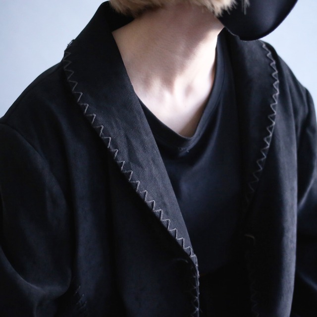 "花×刺繍" front and back pattern stitch work design box silhouette fake suede jacket