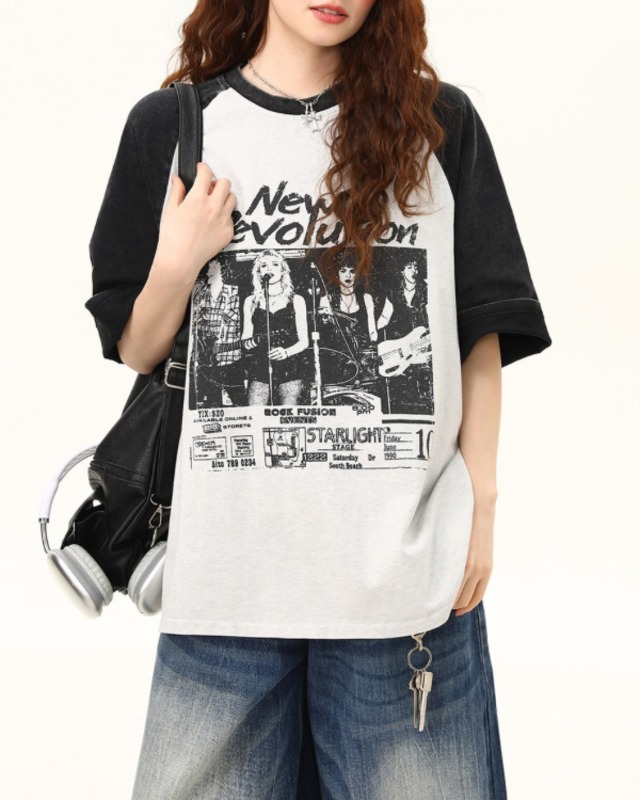 Vintage Raglan Print T-Shirt（2color）［A0451］