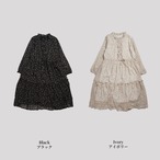 小花柄シフォン ドロストティアードワンピース