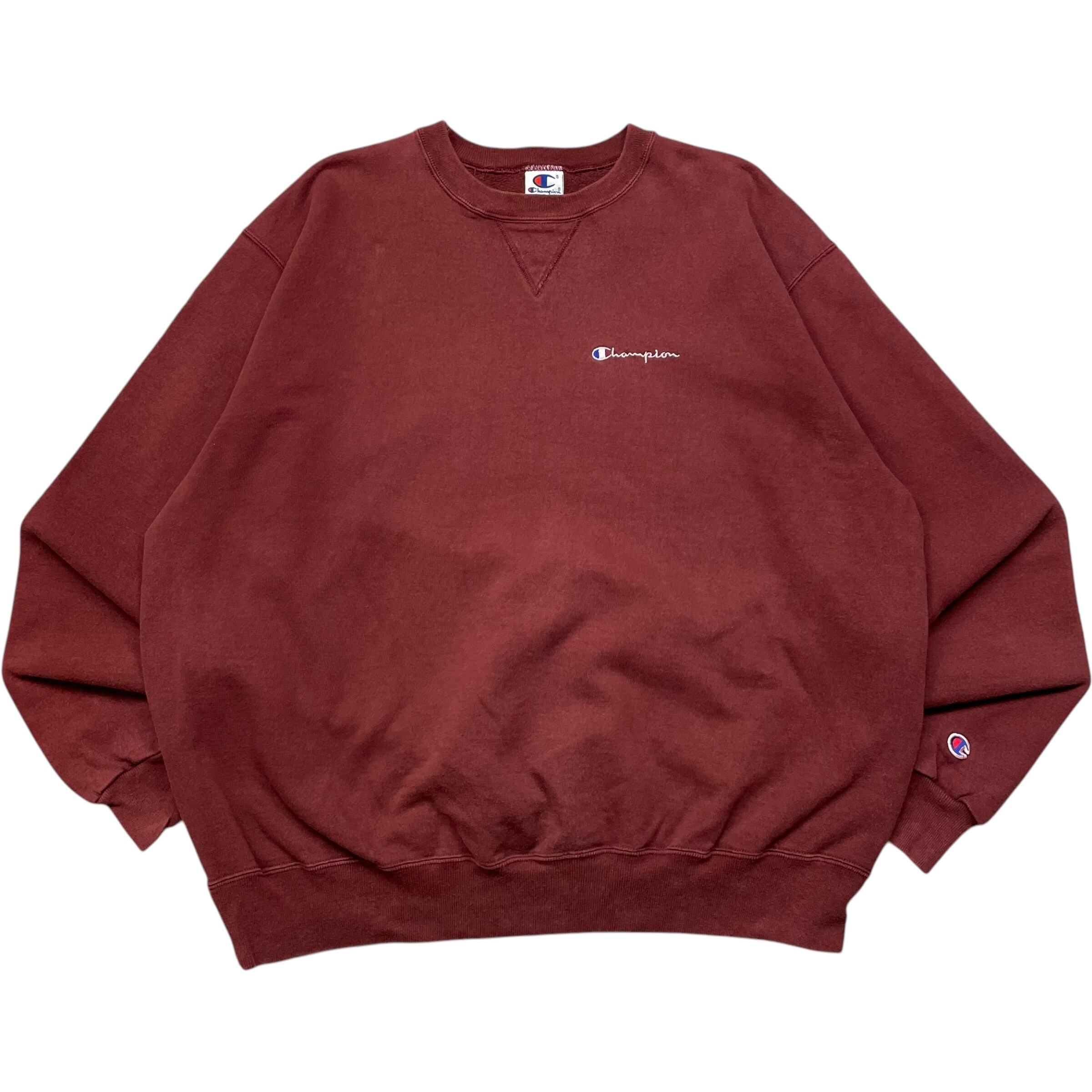 《XXL》 champion チャンピオン スウェット 刺繍 ワンポイント 前V バーガンディ 90年代 vintage no.5315