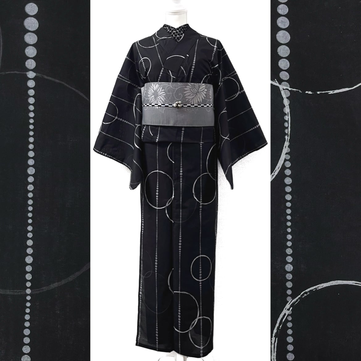 新品】黒地に流水・金魚文様の洗える夏着物(絽) | きもの楸堂-kisasagedo-