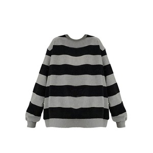 BLACK GRAY STRIPE ROUND NECK SWEAT SHIRT 1color M-7914