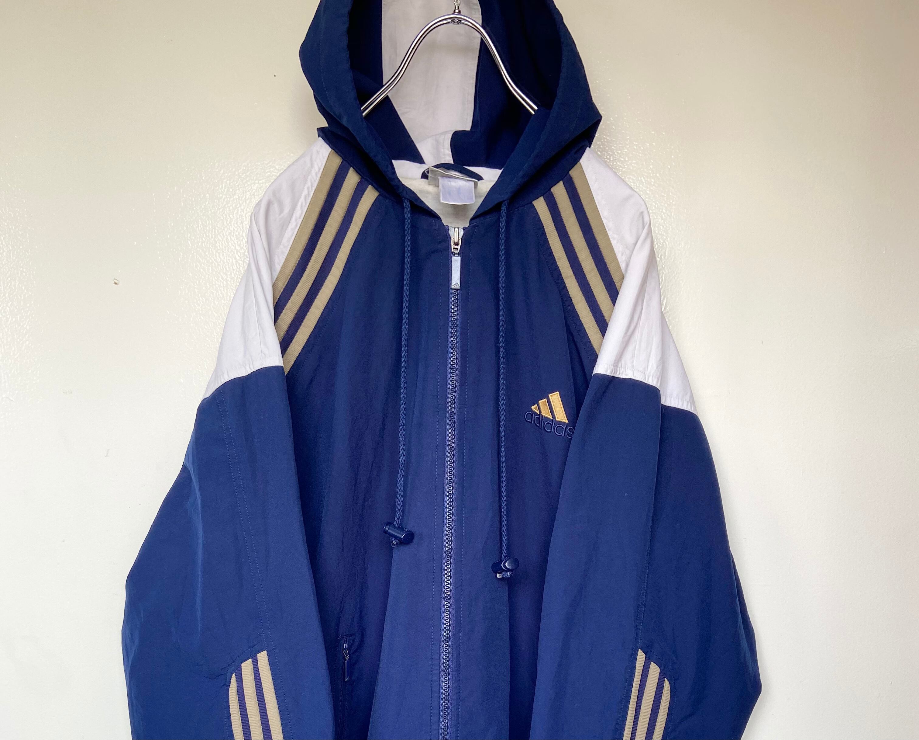 90s古着 adidas/アディダス 紺 フルジップパーカー パフォーマンスロゴ