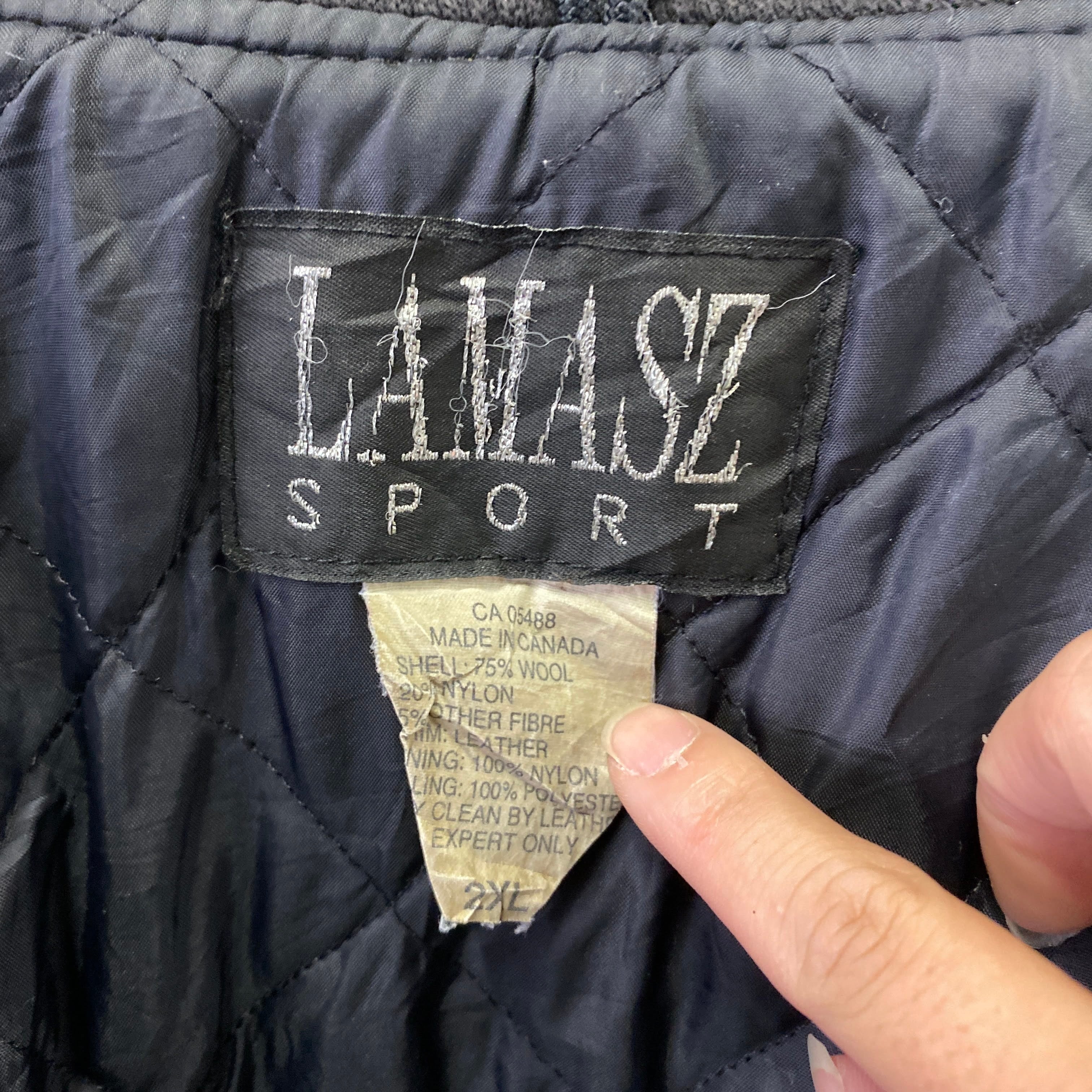 ビッグサイズ カナダ製 Lamasz sports 無地 レザー袖 ウールスタジャン