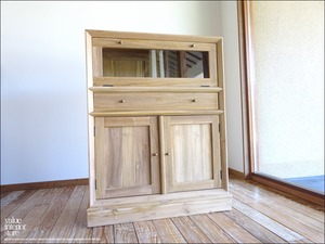 「　T 様　サイズオーダーキャビネット　」チーク総無垢材 ガラス扉付 収納キャビネットAF 食器棚 ガラスケース 飾り棚 キッチン収納 保管庫 ナチュラル 和 三大銘木
