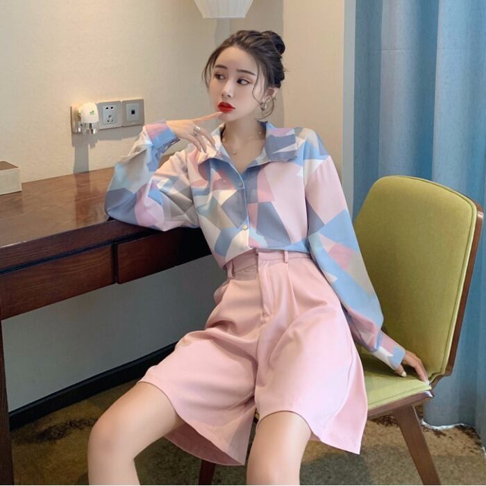 シャツレディース2020春新トレンドレトロ油絵プリントシャツフレンチニッチルーズ長袖トップコート 1号婦人53143141207