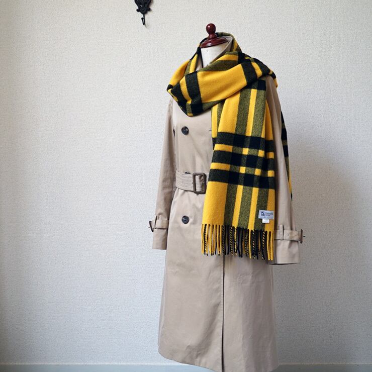 《Drawer別注》TARTAN YELLOW ジョンストンズカシミヤ大判ストール カシミヤ100% 190525-8