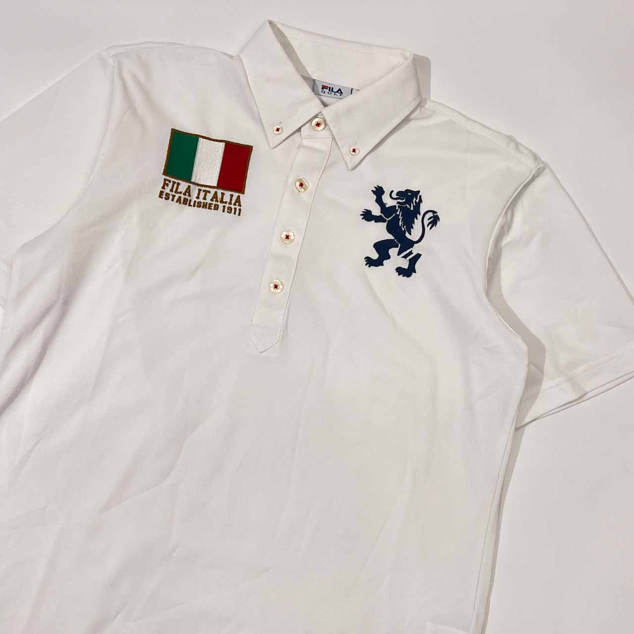 FILA GOLF フィラ ゴルフ トリコロール デコ BD ボタンダウン鹿の子 半袖 ポロシャツ M/メンズ