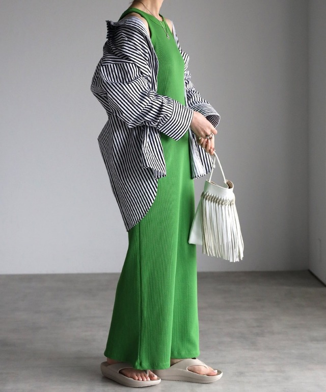 コットンストライプポケットシャツ