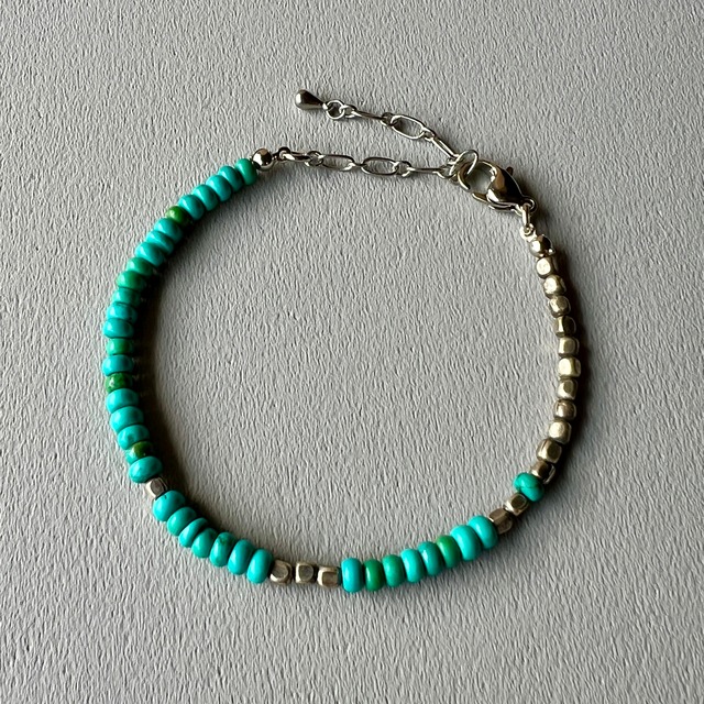 OVER THE DAY TOKYO | TURQUOISE BUTTON CUT × METAL BEADS ADJUSTABLE BRACELET | オーバザデイトーキョー | MADE IN JAPAN | ターコイズ | メタルビーズ | ブレスレット | OTDT-109a | WEL-233