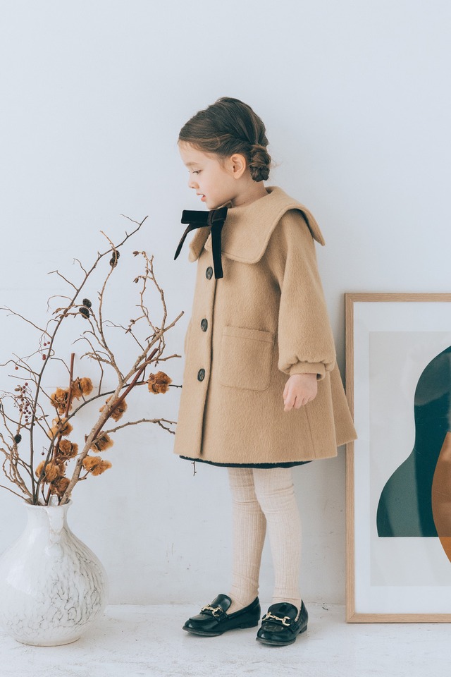 リボン付スクエア襟コート〈Beige〉