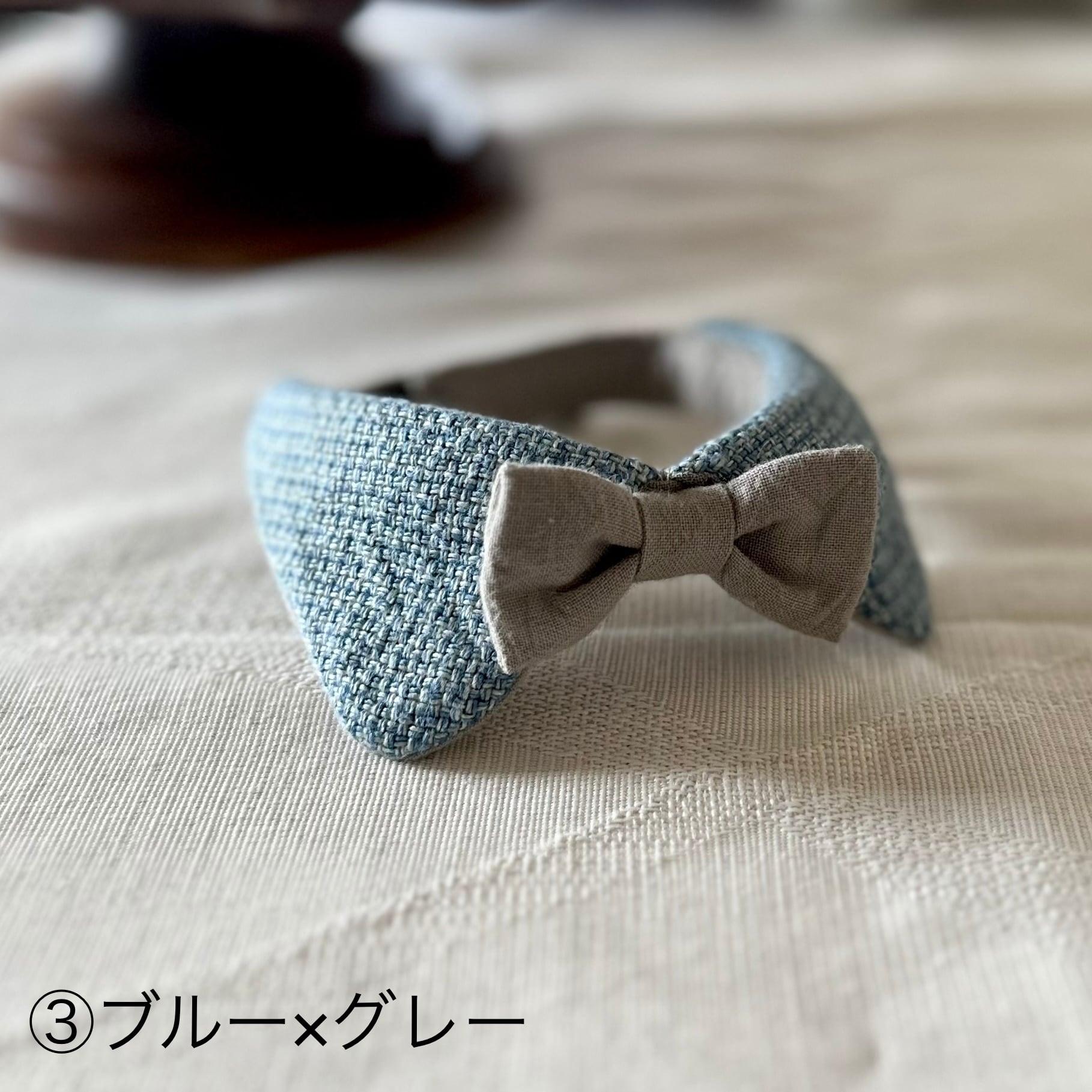 ローズ柄(ブルー)わんちゃん猫ちゃん用襟付首輪 ブルーフラワー柄(⑤)わん